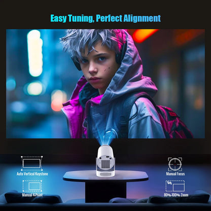 Projector Android 11 4K 1280*720P HY300 Pro + Dual Wifi 290ANSI 180°Flexible BT5.0 Cinema Outdoor Portable Projector